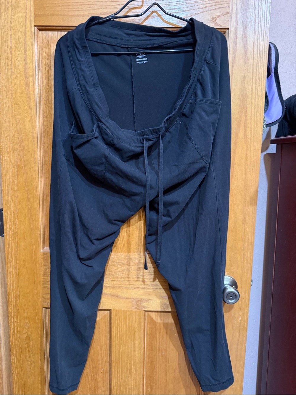 Athletic Works Black Drop-Crotch Jogger Pants with Drawstring
